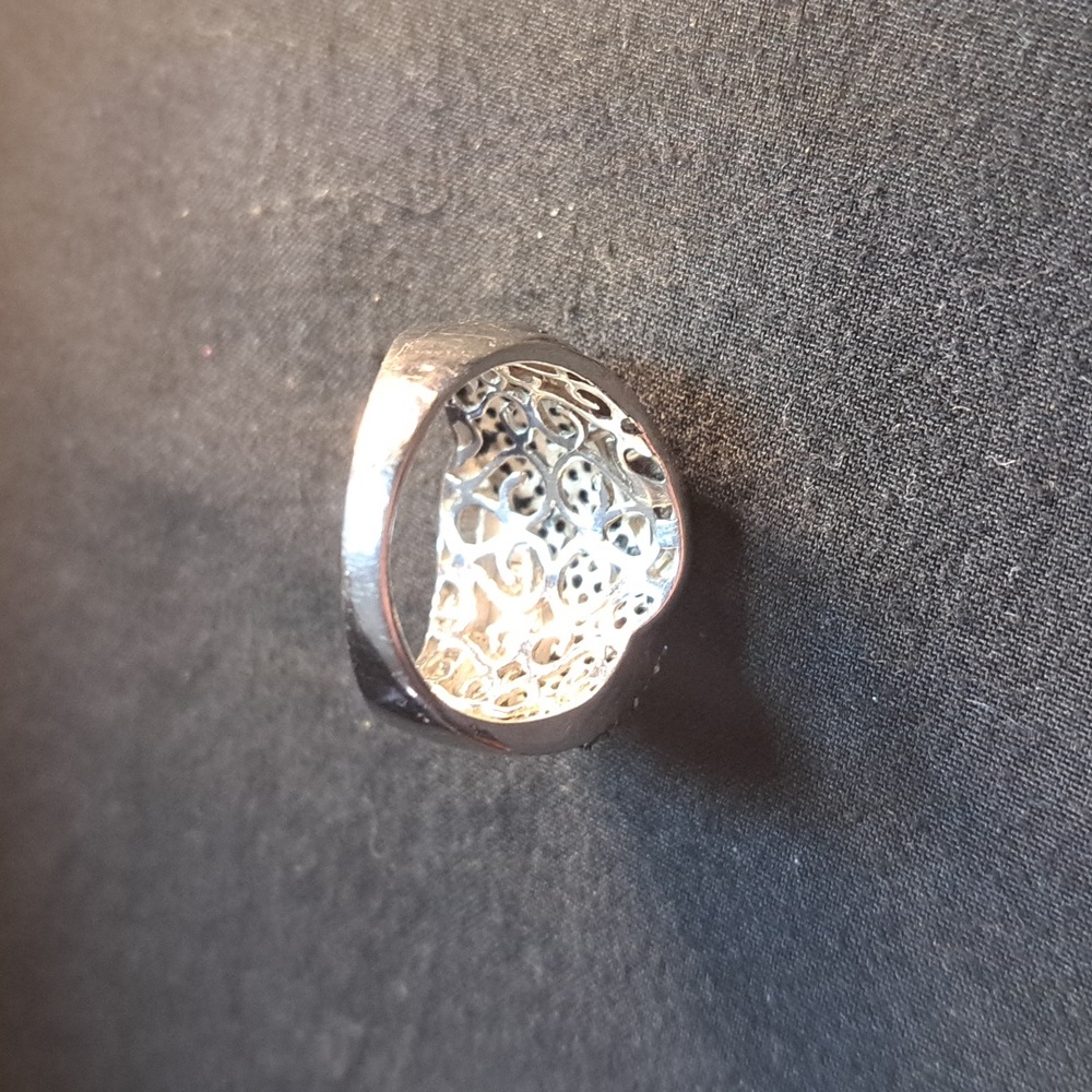 Elegant Sterling Silver White and Blue Diamond  Women's Ring. - Picture 3 of 4